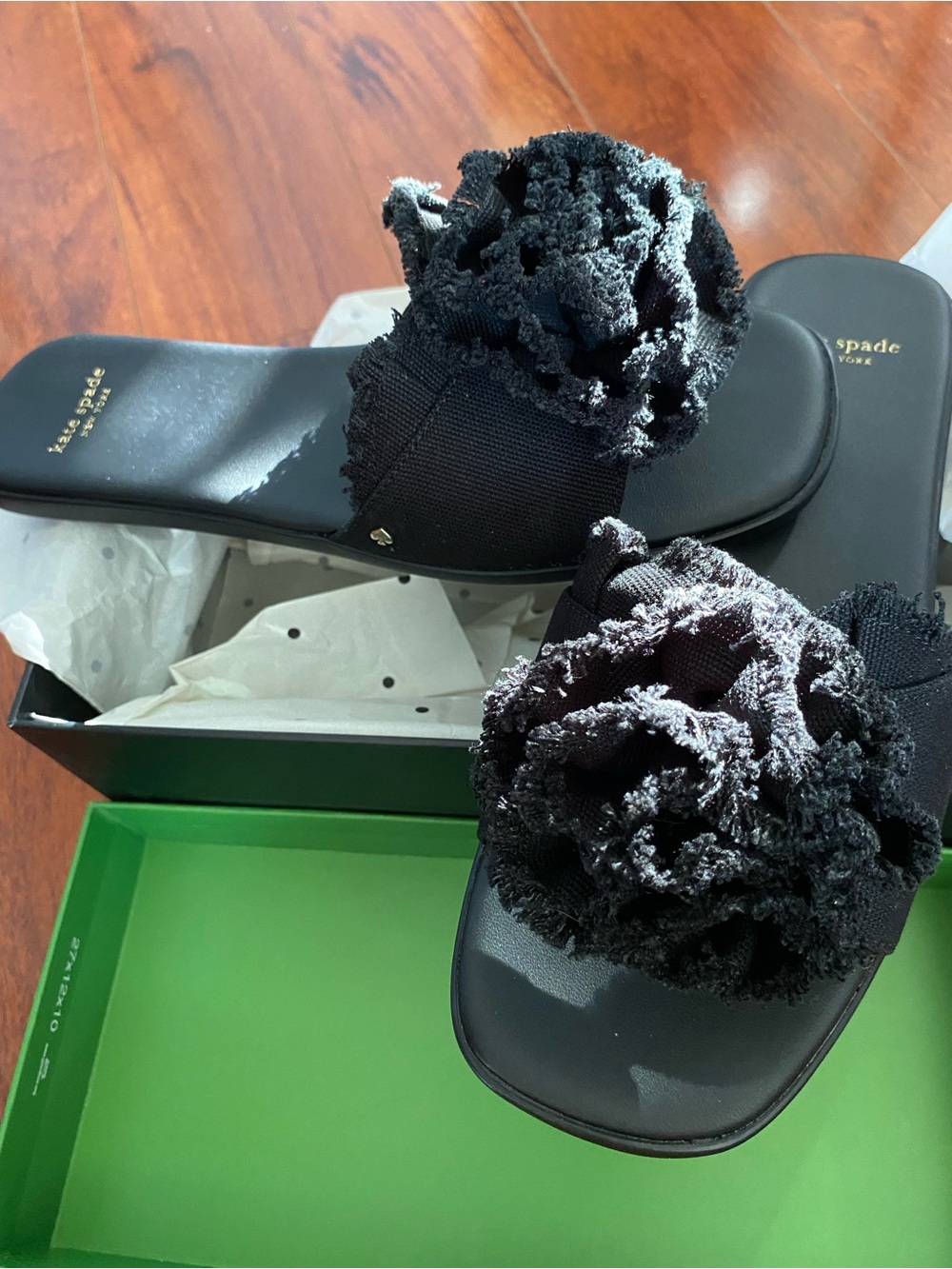 kate spade Black Floral leather flourish slide sandals